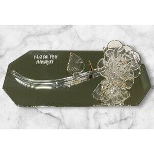 Crystal Handmade Rose Long Stem w/Display Mirror I LOVE YOU Print Glass Gallery